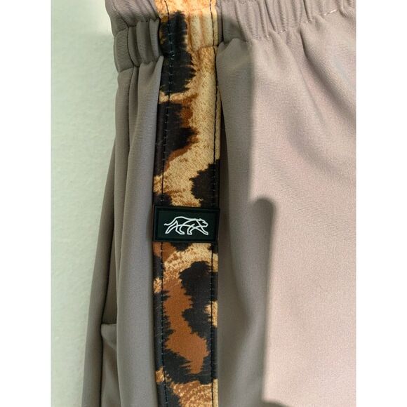 Tiger Friday Wide Leg Track Pants – Taupe w/ Red & Leopard Side Stripe - Picture 2 of 4